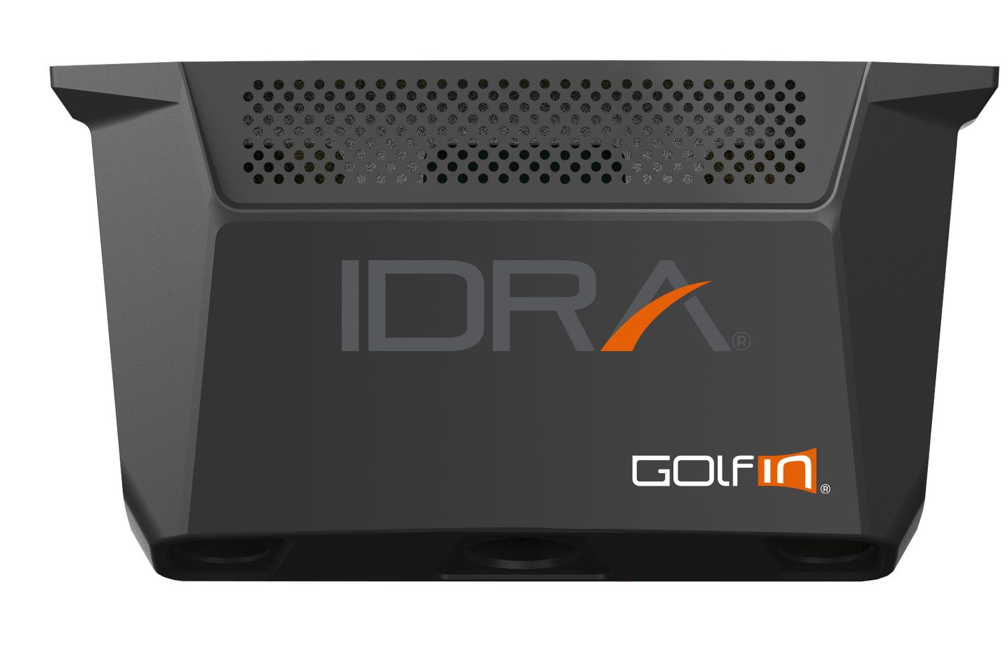 Black electronic device with 'IDRA' and 'Golfin' branding on a white background