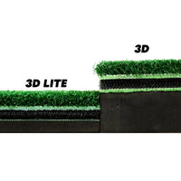 Comparison of 3D Lite and 3D artificial golf grass layers on a white background