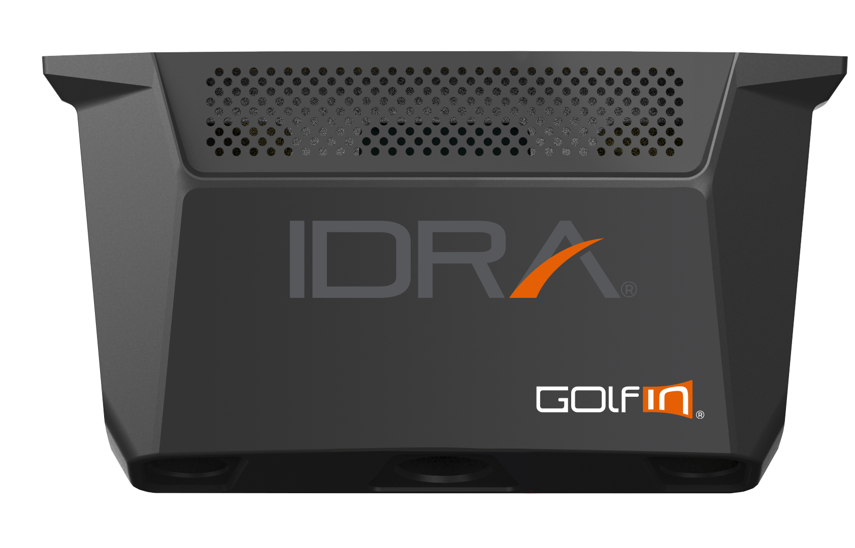 Black electronic device with 'IDRA' and 'Golfin' branding on a white background