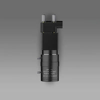 Black mechanical component on a gray background