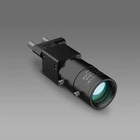 Camera lens with focus ring on a gray background