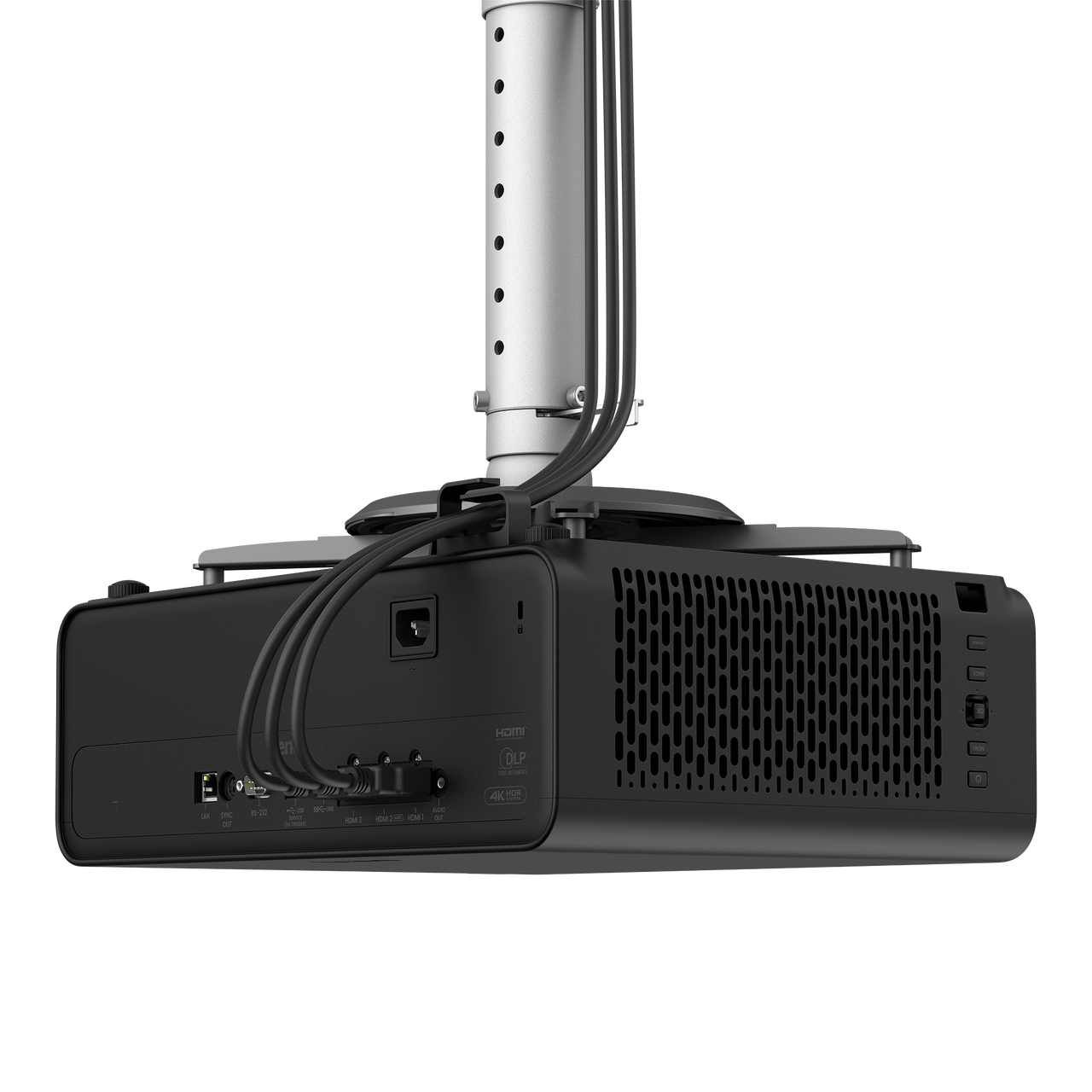BenQ AK800ST 4K short throw laser golf simulator projector, rear view with cables connected