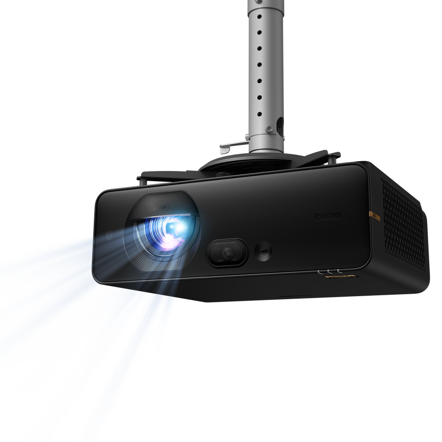 BenQ AK800ST 4K short throw laser golf simulator projector, projecting from a ceiling mount