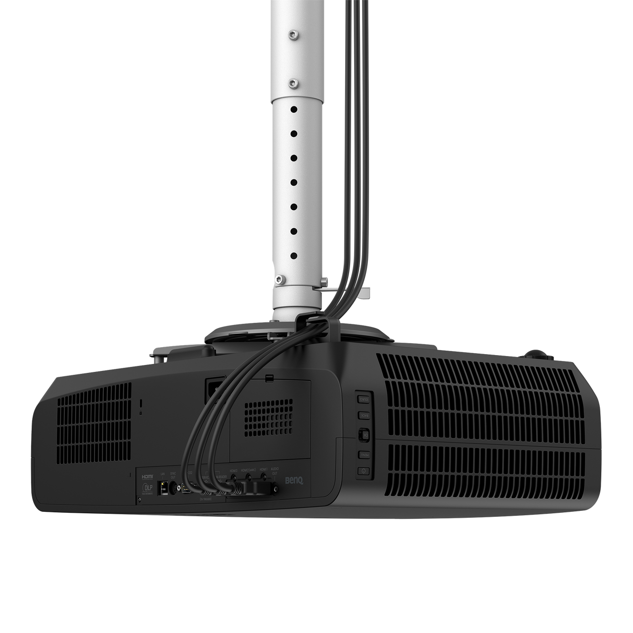 BenQ AK900ST 4K short throw laser golf simulator projector, rear view with cables connected