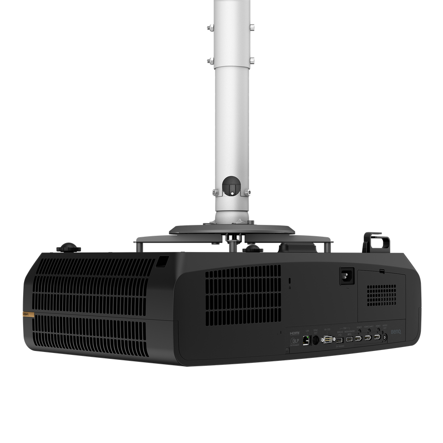 BenQ AK900ST 4K short throw laser golf simulator projector, rear angle on a ceiling mount